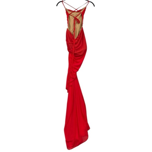 NEW Michael Costello Revolve Follie Gown Ruched Mesh Back Tie Sz XS Red - Picture 7 of 13